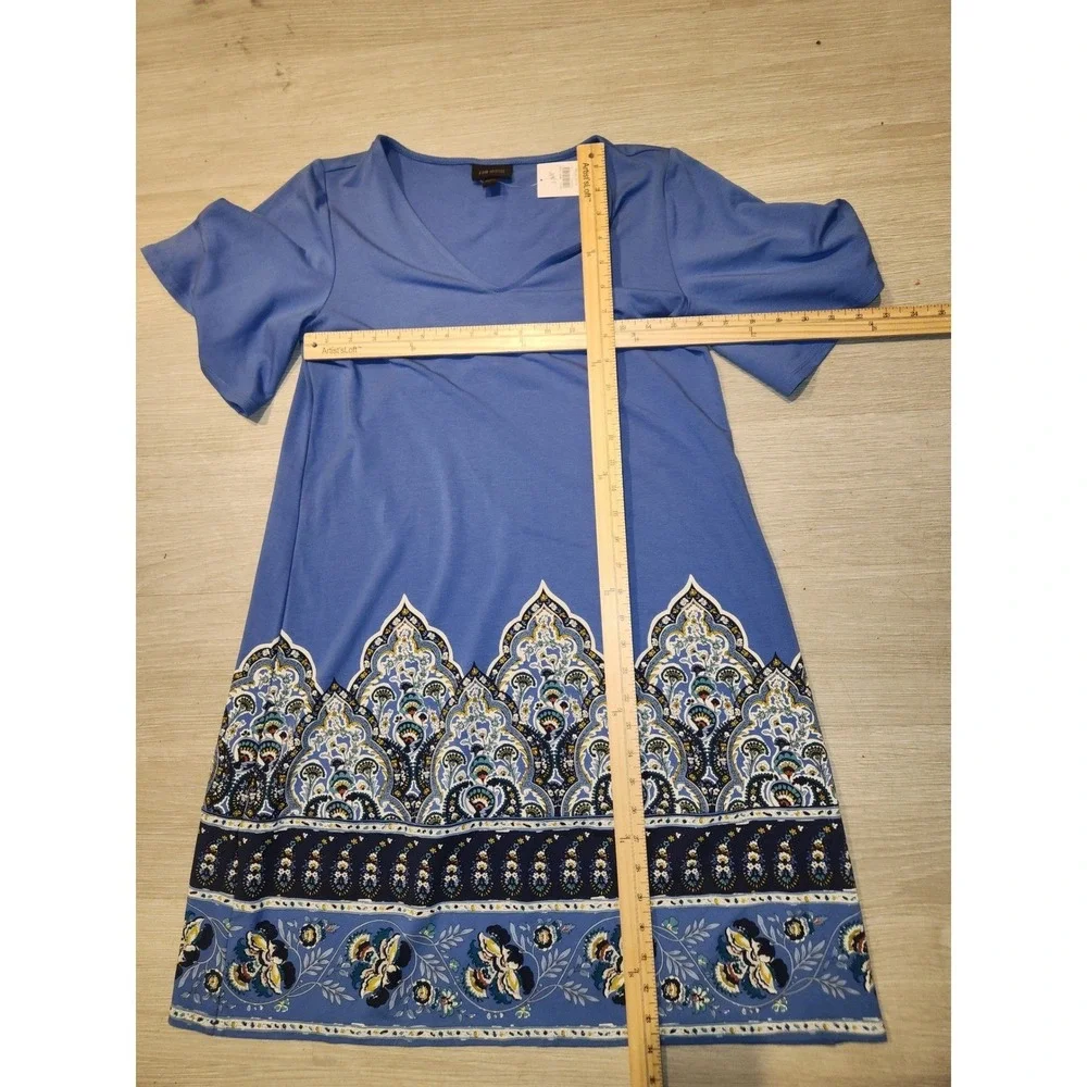 J. Jill NEW Wearever Blue Paisley Border Print‎ V-Neck Shift Dress S